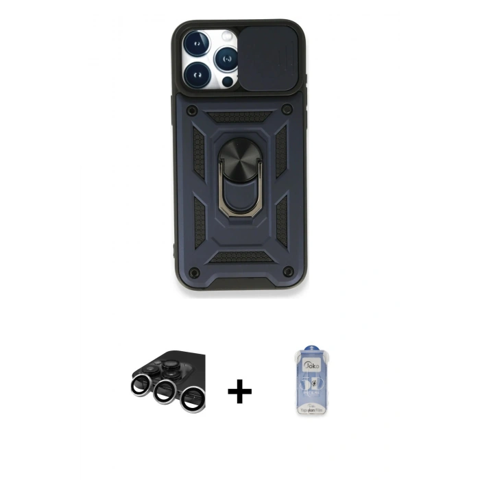 MARSİLYAN™- iPhone 15 Pro Kılıf Ahenk Klasik - Siyah Joko Magic 5D Cam + Raze Metal Kamera Lens - GS