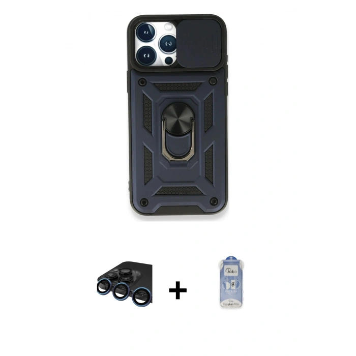 MARSİLYAN™- iPhone 15 Pro Kılıf Ahenk Klasik - Siyah Joko Magic 5D Cam + Raze Metal Kamera Lens - LT