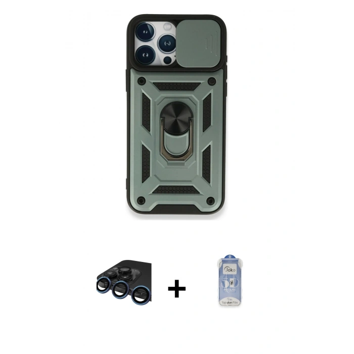 MARSİLYAN™- iPhone 15 Pro Kılıf Ahenk Klasik - Siyah Joko Magic 5D Cam + Raze Metal Kamera Lens - LT