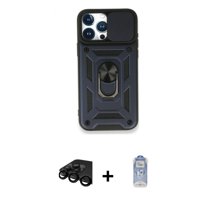 MARSİLYAN™- iPhone 15 Pro Kılıf Ahenk Klasik - Siyah Joko Magic 5D Cam + Raze Metal Kamera Lens - SH
