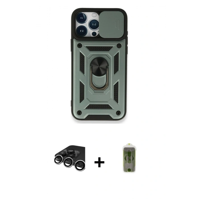 MARSİLYAN™- iPhone 15 Pro Kılıf Ahenk Klasik - Siyah Joko Magic 5D Hayalet Cam + Raze Metal Kamera Lens - GS