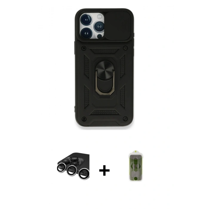 MARSİLYAN™- iPhone 15 Pro Kılıf Ahenk Klasik - Siyah Joko Magic 5D Hayalet Cam + Raze Metal Kamera Lens - GS
