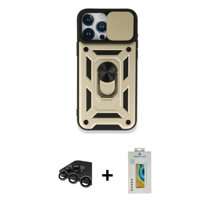 MARSİLYAN™- iPhone 15 Pro Kılıf Ahenk Klasik - Siyah Polymer Nano Ekran Koruyucu + Raze Metal Kamera Lens - TMGI