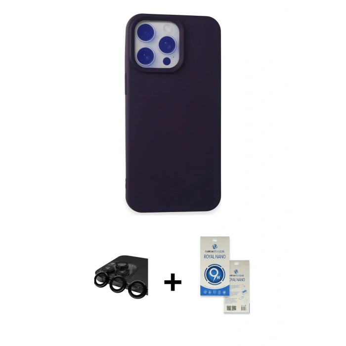 MARSİLYAN™- iPhone 15 Pro Kılıf Ahenk Serisi - Şeffaf Royal Nano Ekran Koruyucu + Raze Metal Kamera Lens - SH