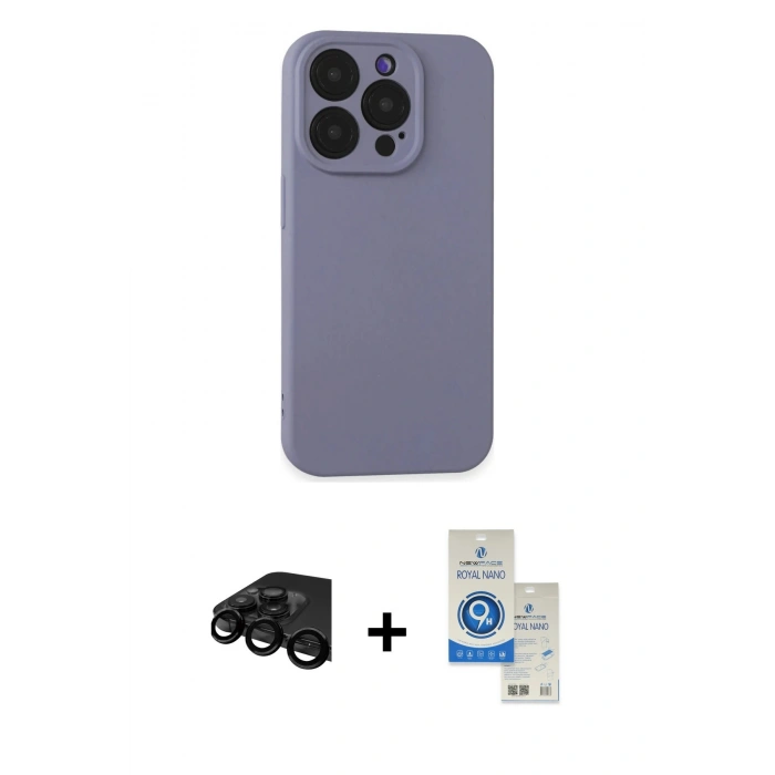 MARSİLYAN™- iPhone 15 Pro Kılıf Ahenk Serisi - Şeffaf Royal Nano Ekran Koruyucu + Raze Metal Kamera Lens - SH