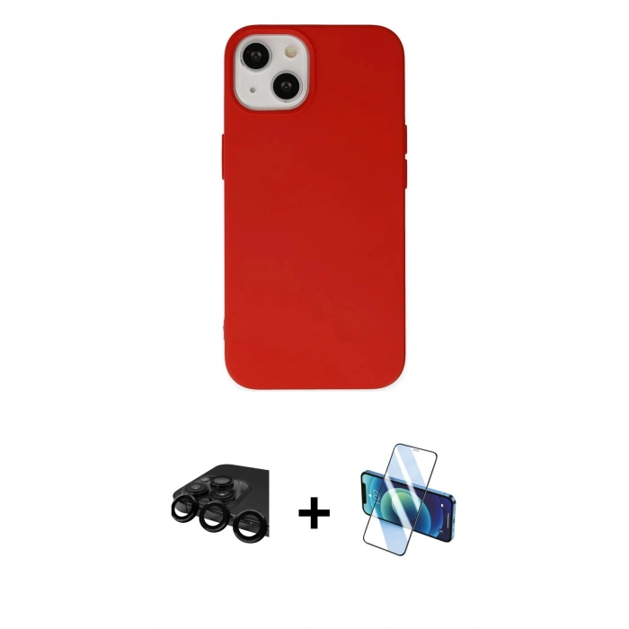 MARSİLYAN™- iPhone 15 Pro Kılıf Ahenk Serisi - Siyah 3D Antistatik Cam Ekran Koruyucu + Raze Metal Kamera Lens - SH