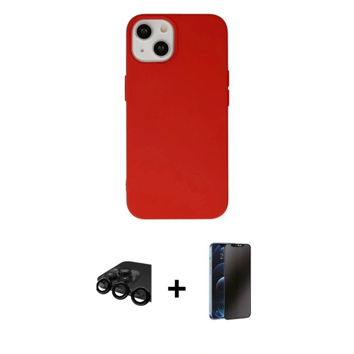 MARSİLYAN™- iPhone 15 Pro Kılıf Ahenk Serisi - Siyah 3D Antistatik Hayalet Cam Ekran Koruyucu + Raze Metal Kamera Lens - SH