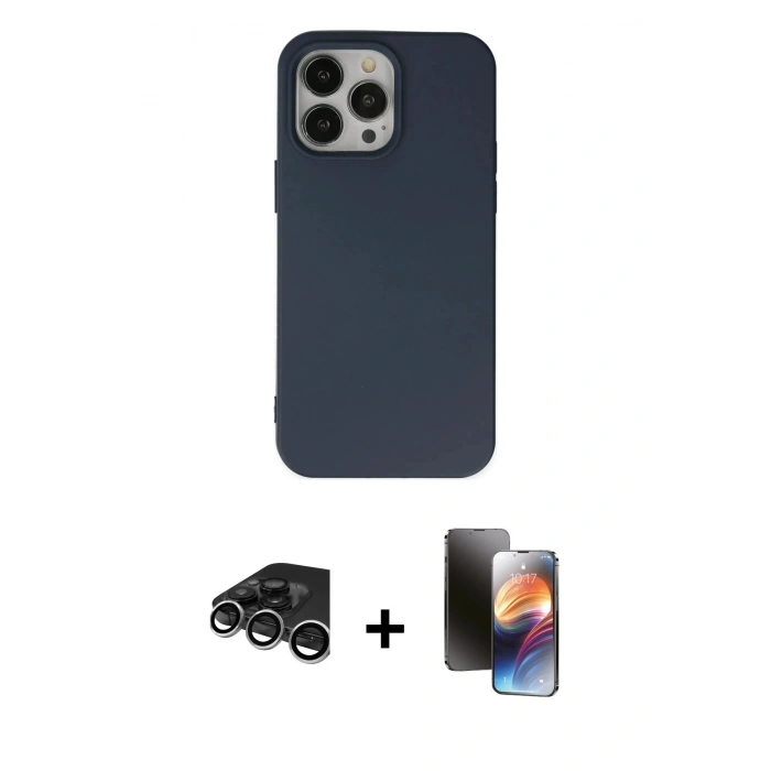 MARSİLYAN™- iPhone 15 Pro Kılıf Ahenk Serisi - Siyah 3D Antistatik Mat Seramik Nano Ekran Koruyucu + Raze Metal Kamera Lens - GS
