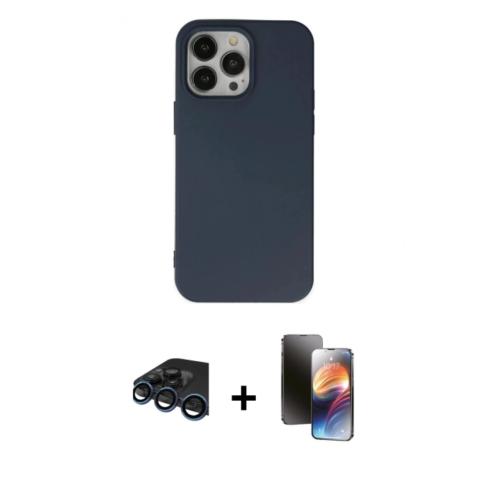 MARSİLYAN™- iPhone 15 Pro Kılıf Ahenk Serisi - Siyah 3D Antistatik Mat Seramik Nano Ekran Koruyucu + Raze Metal Kamera Lens - LT