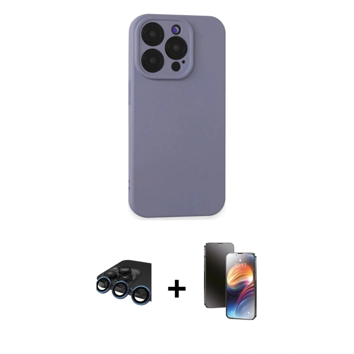 MARSİLYAN™- iPhone 15 Pro Kılıf Ahenk Serisi - Siyah 3D Antistatik Mat Seramik Nano Ekran Koruyucu + Raze Metal Kamera Lens - LT
