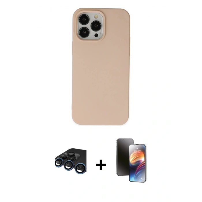MARSİLYAN™- iPhone 15 Pro Kılıf Ahenk Serisi - Siyah 3D Antistatik Mat Seramik Nano Ekran Koruyucu + Raze Metal Kamera Lens - LT