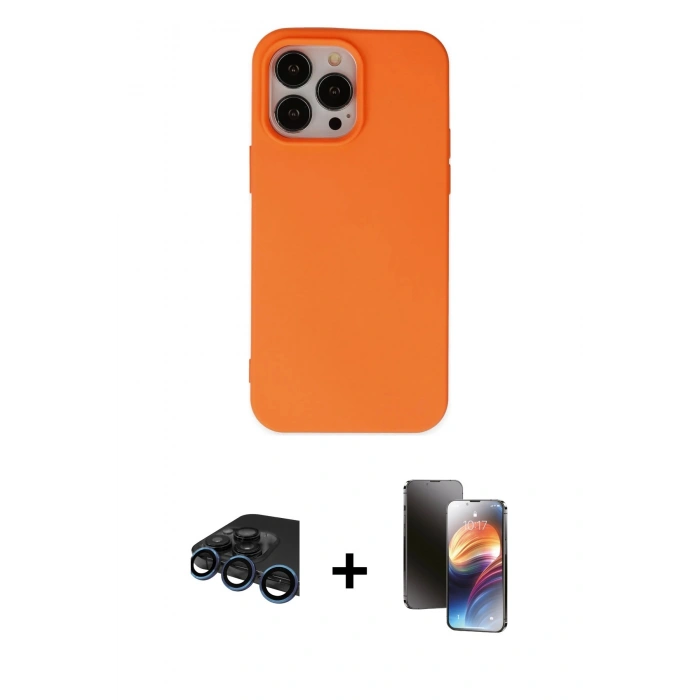 MARSİLYAN™- iPhone 15 Pro Kılıf Ahenk Serisi - Siyah 3D Antistatik Mat Seramik Nano Ekran Koruyucu + Raze Metal Kamera Lens - LT
