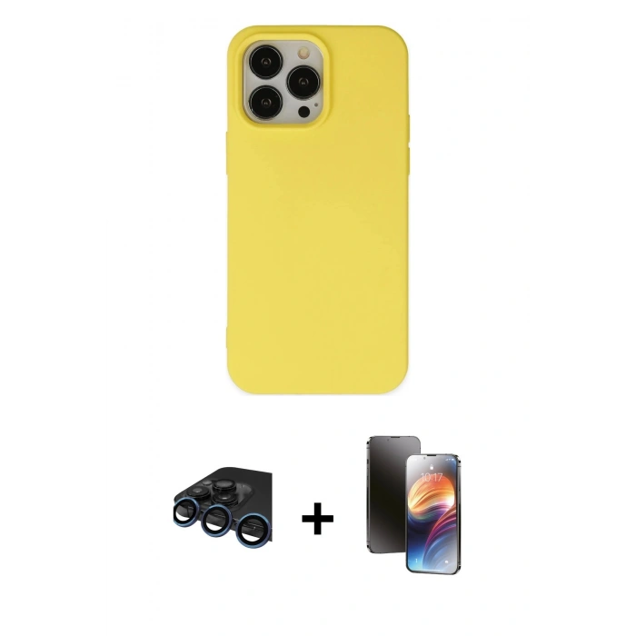 MARSİLYAN™- iPhone 15 Pro Kılıf Ahenk Serisi - Siyah 3D Antistatik Mat Seramik Nano Ekran Koruyucu + Raze Metal Kamera Lens - LT