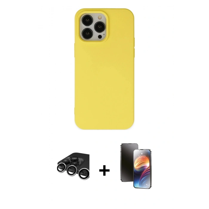 MARSİLYAN™- iPhone 15 Pro Kılıf Ahenk Serisi - Siyah 3D Antistatik Mat Seramik Nano Ekran Koruyucu + Raze Metal Kamera Lens - GS