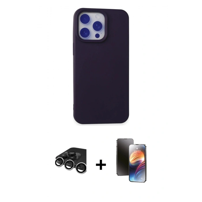 MARSİLYAN™- iPhone 15 Pro Kılıf Ahenk Serisi - Siyah 3D Antistatik Mat Seramik Nano Ekran Koruyucu + Raze Metal Kamera Lens - GS