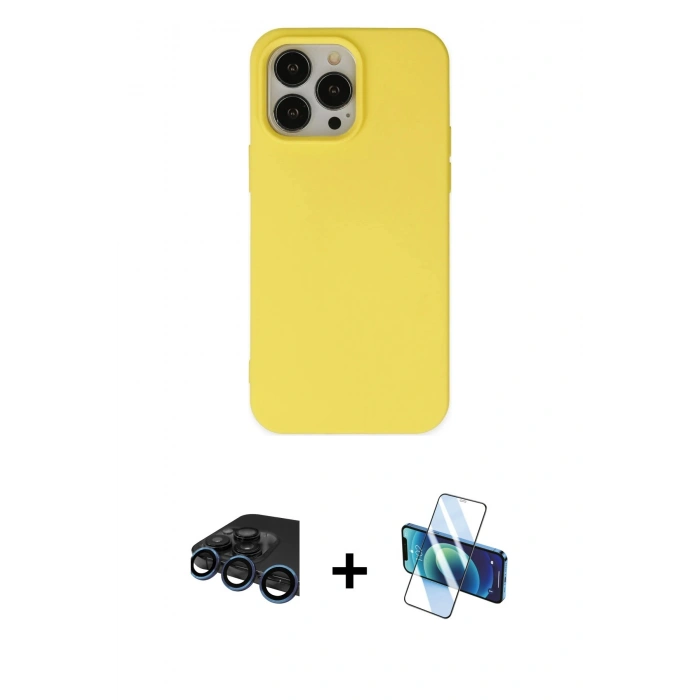 MARSİLYAN™- iPhone 15 Pro Kılıf Ahenk Serisi - Siyah 3D Antistatik Seramik Nano Ekran Koruyucu + Raze Metal Kamera Lens - LT