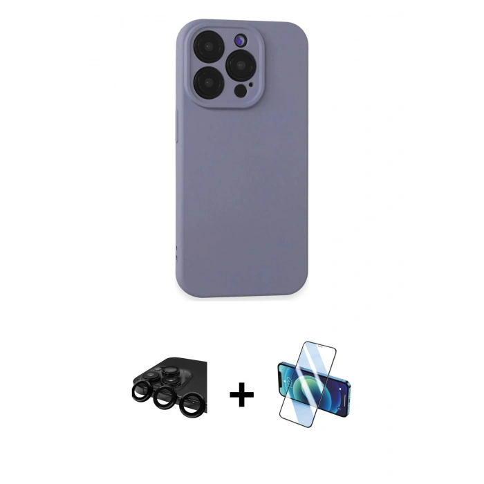 MARSİLYAN™- iPhone 15 Pro Kılıf Ahenk Serisi - Siyah 3D Antistatik Seramik Nano Ekran Koruyucu + Raze Metal Kamera Lens - SH