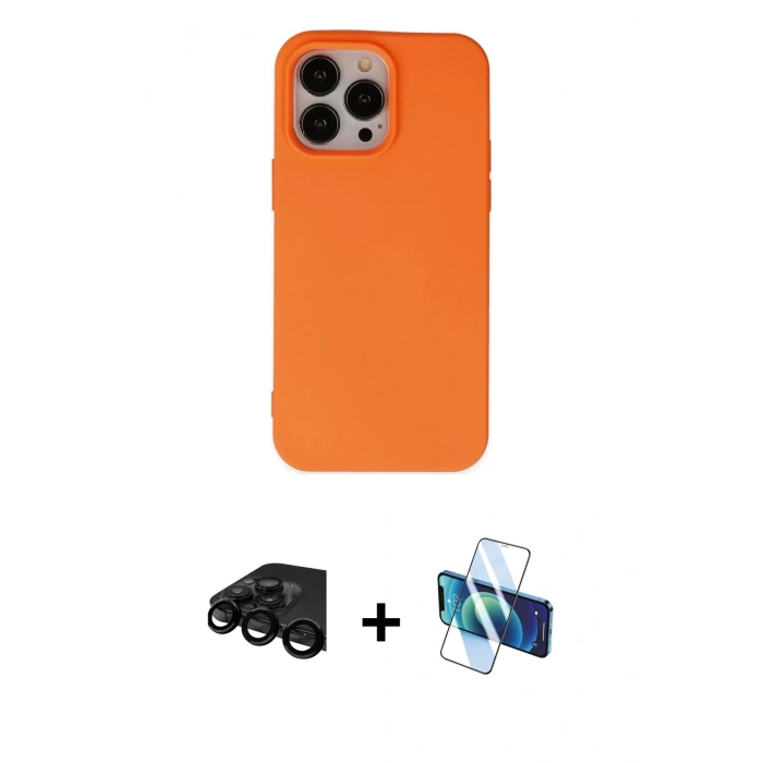 MARSİLYAN™- iPhone 15 Pro Kılıf Ahenk Serisi - Siyah 3D Antistatik Seramik Nano Ekran Koruyucu + Raze Metal Kamera Lens - SH