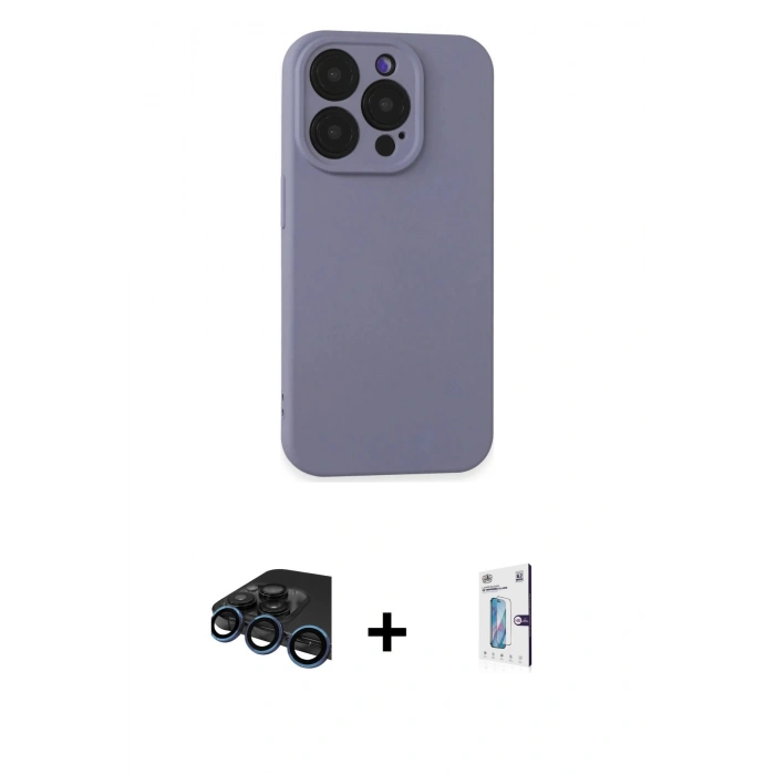 MARSİLYAN™- iPhone 15 Pro Kılıf Ahenk Serisi - Siyah Bilvis 0.18mm Plus Cam Ekran Koruyucu + Raze Metal Kamera Lens - LT
