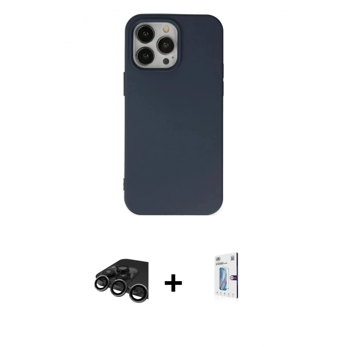 MARSİLYAN™- iPhone 15 Pro Kılıf Ahenk Serisi - Siyah Bilvis 0.18mm Plus Cam Ekran Koruyucu + Raze Metal Kamera Lens - TMGI
