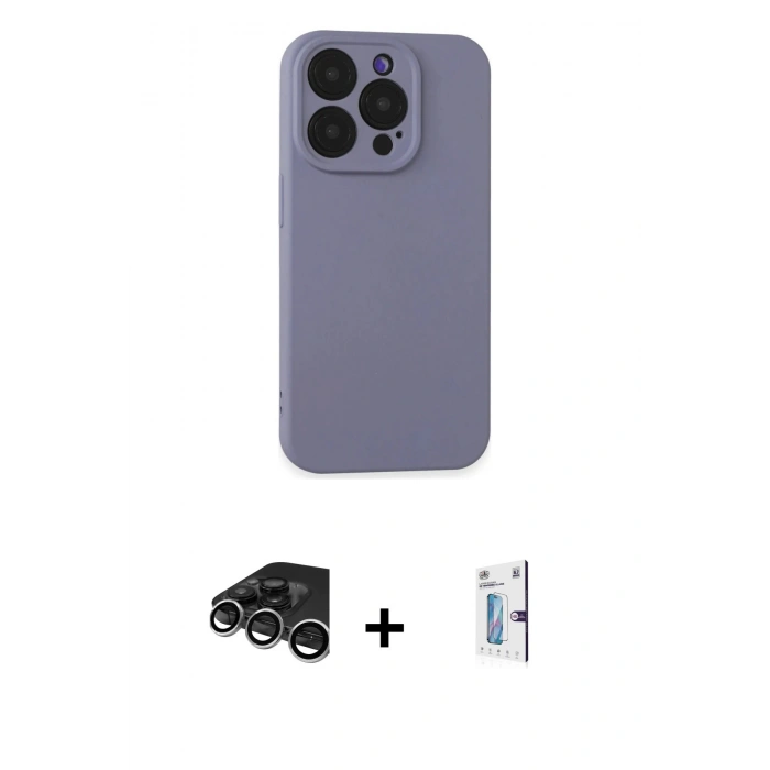 MARSİLYAN™- iPhone 15 Pro Kılıf Ahenk Serisi - Siyah Bilvis 0.18mm Plus Cam Ekran Koruyucu + Raze Metal Kamera Lens - GS