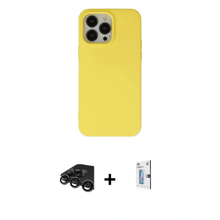 MARSİLYAN™- iPhone 15 Pro Kılıf Ahenk Serisi - Siyah Bilvis 0.18mm Plus Cam Ekran Koruyucu + Raze Metal Kamera Lens - TMGI