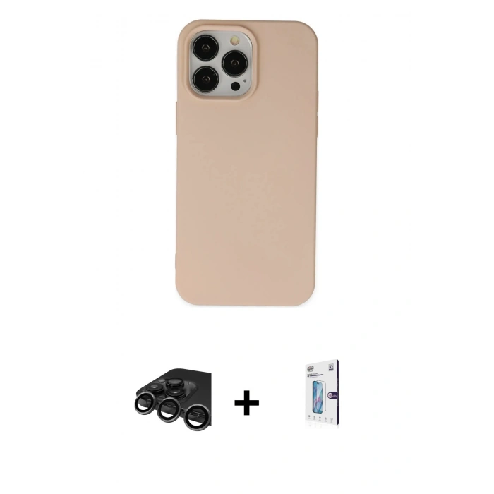 MARSİLYAN™- iPhone 15 Pro Kılıf Ahenk Serisi - Siyah Bilvis 0.18mm Plus Cam Ekran Koruyucu + Raze Metal Kamera Lens - TMGI