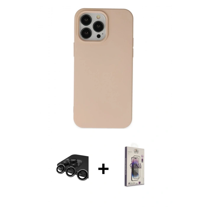 MARSİLYAN™- iPhone 15 Pro Kılıf Ahenk Serisi - Siyah Bilvis 3D Cam Ekran Koruyucu + Raze Metal Kamera Lens - TMGI