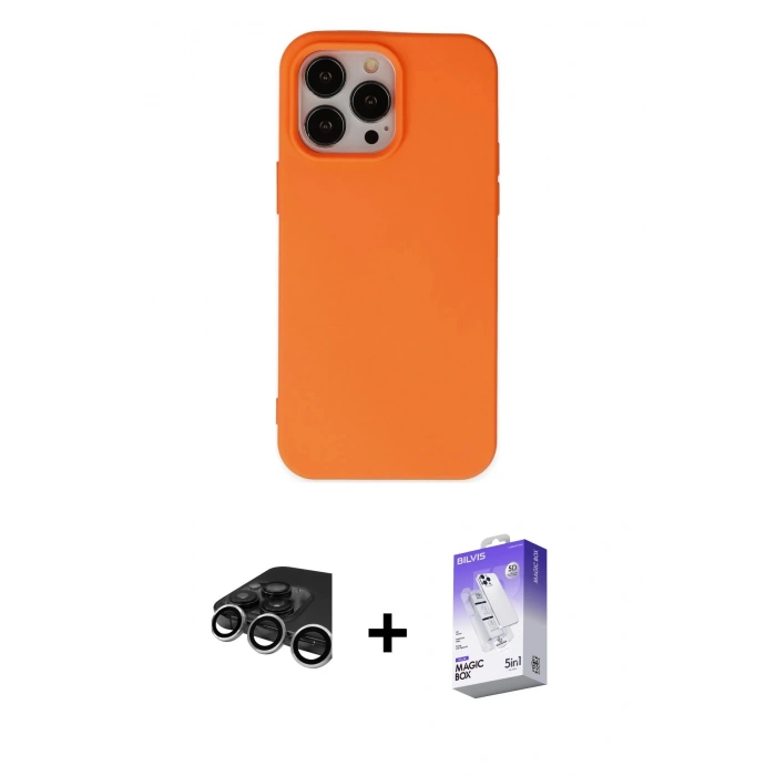 MARSİLYAN™- iPhone 15 Pro Kılıf Ahenk Serisi - Siyah Bilvis 5in1 3D Magic Cam Ekran Koruyucu + Raze Metal Kamera Lens - GS
