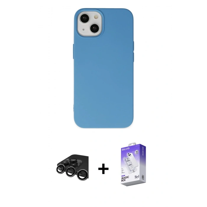 MARSİLYAN™- iPhone 15 Pro Kılıf Ahenk Serisi - Siyah Bilvis 5in1 3D Magic Cam Ekran Koruyucu + Raze Metal Kamera Lens - TMGI