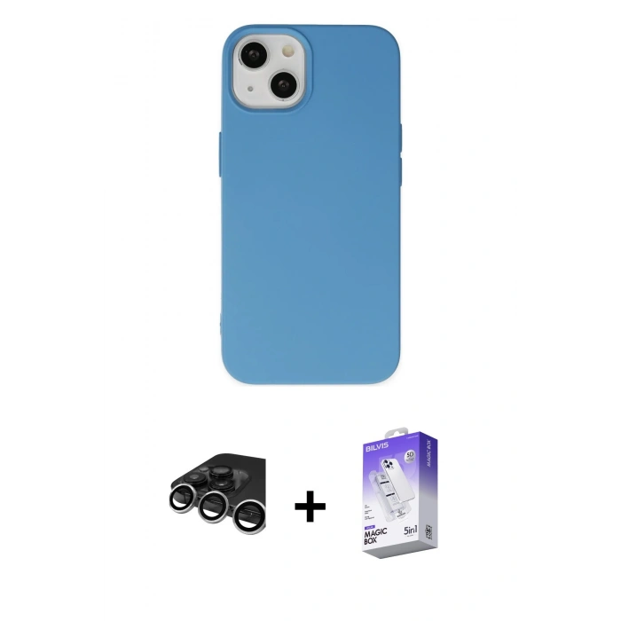 MARSİLYAN™- iPhone 15 Pro Kılıf Ahenk Serisi - Siyah Bilvis 5in1 3D Magic Cam Ekran Koruyucu + Raze Metal Kamera Lens - GS