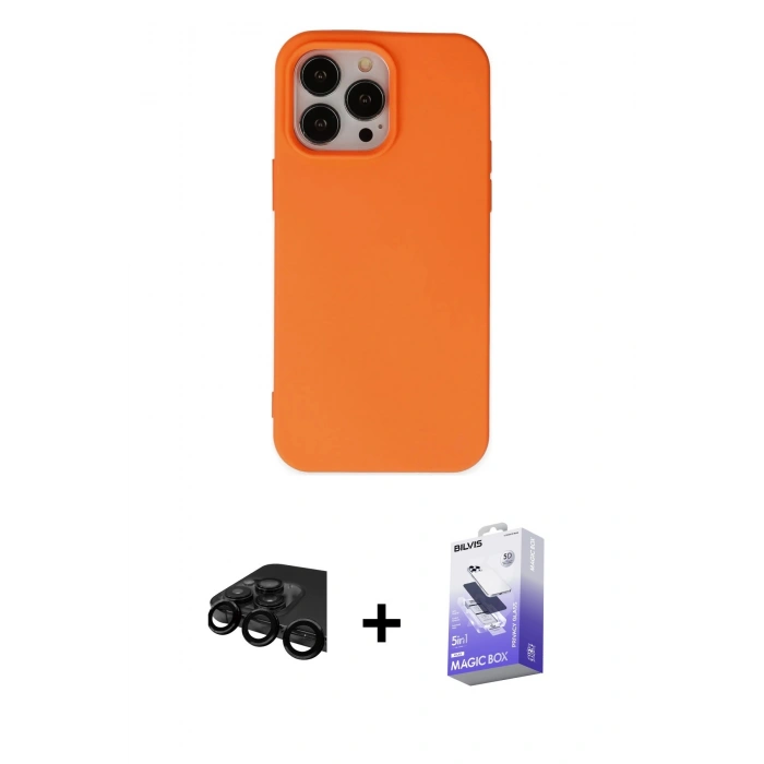 MARSİLYAN™- iPhone 15 Pro Kılıf Ahenk Serisi - Siyah Bilvis 5in1 5D Magic Hayalet Cam Ekran Koruyucu + Siyah Raze Metal Kamera Lens