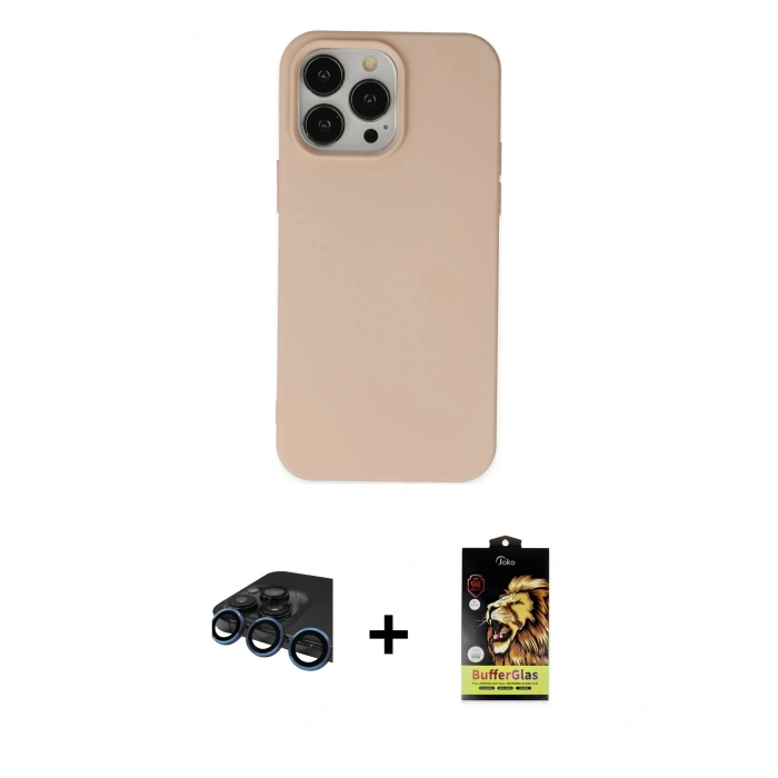 MARSİLYAN™- iPhone 15 Pro Kılıf Ahenk Serisi - Siyah Buffer Cam Ekran Koruyucu + Raze Metal Kamera Lens - LT