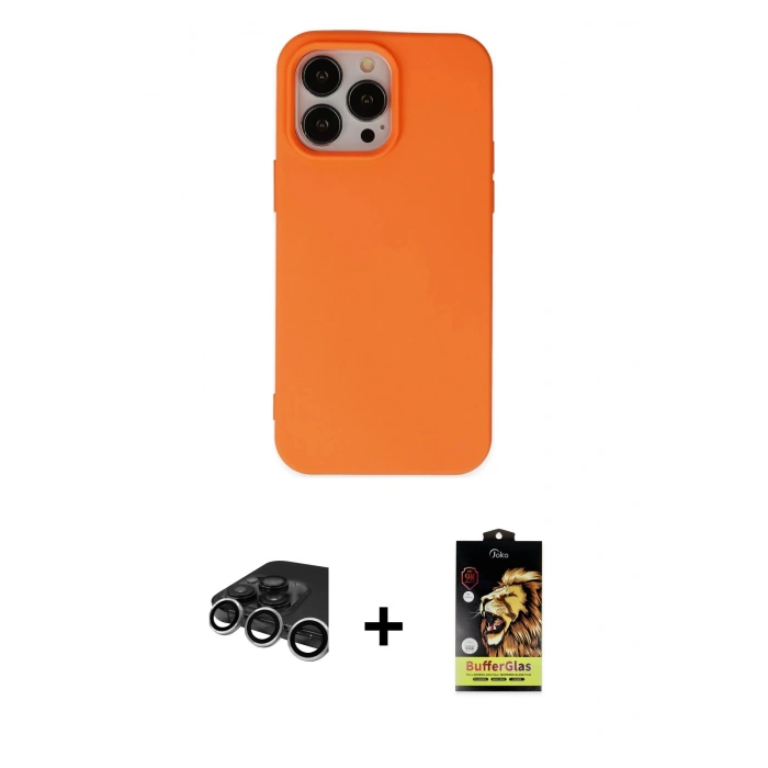 MARSİLYAN™- iPhone 15 Pro Kılıf Ahenk Serisi - Siyah Buffer Cam Ekran Koruyucu + Raze Metal Kamera Lens - GS