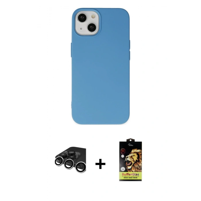 MARSİLYAN™- iPhone 15 Pro Kılıf Ahenk Serisi - Siyah Buffer Cam Ekran Koruyucu + Raze Metal Kamera Lens - GS