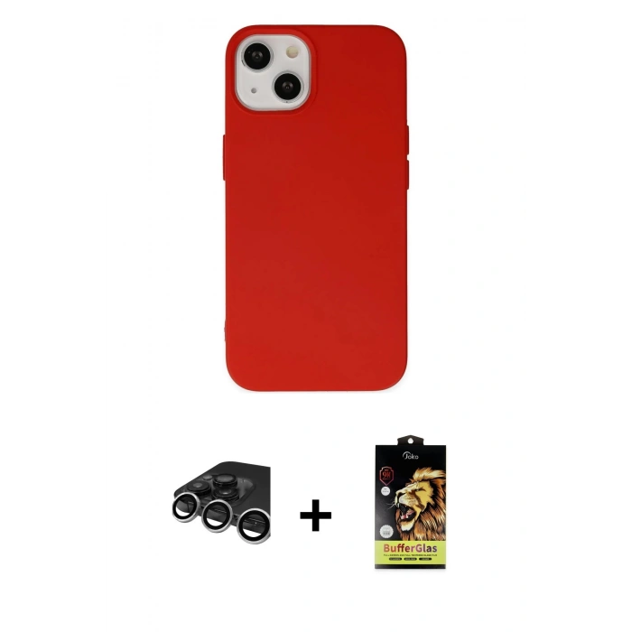 MARSİLYAN™- iPhone 15 Pro Kılıf Ahenk Serisi - Siyah Buffer Cam Ekran Koruyucu + Raze Metal Kamera Lens - GS