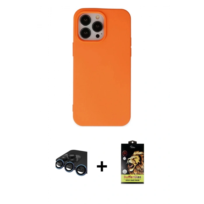 MARSİLYAN™- iPhone 15 Pro Kılıf Ahenk Serisi - Siyah Buffer Cam Ekran Koruyucu + Raze Metal Kamera Lens - LT