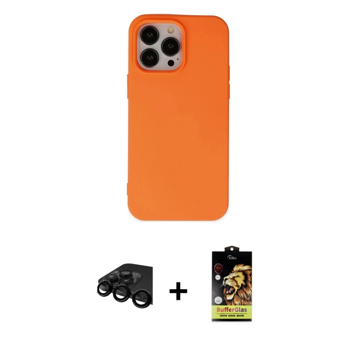 MARSİLYAN™- iPhone 15 Pro Kılıf Ahenk Serisi - Siyah Buffer Cam Ekran Koruyucu + Raze Metal Kamera Lens - SH
