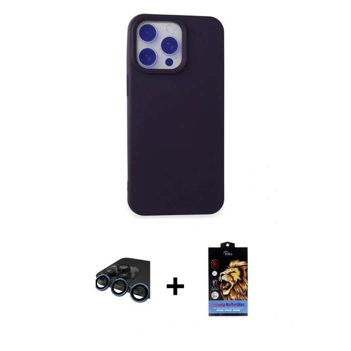 MARSİLYAN™- iPhone 15 Pro Kılıf Ahenk Serisi - Siyah Buffer Hayalet Cam Ekran Koruyucu + Raze Metal Kamera Lens - LT