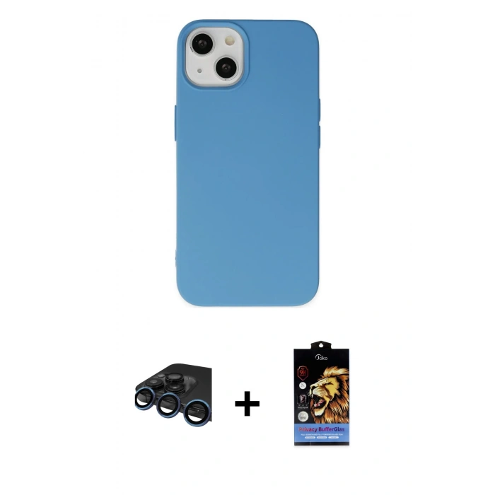 MARSİLYAN™- iPhone 15 Pro Kılıf Ahenk Serisi - Siyah Buffer Hayalet Cam Ekran Koruyucu + Raze Metal Kamera Lens - LT