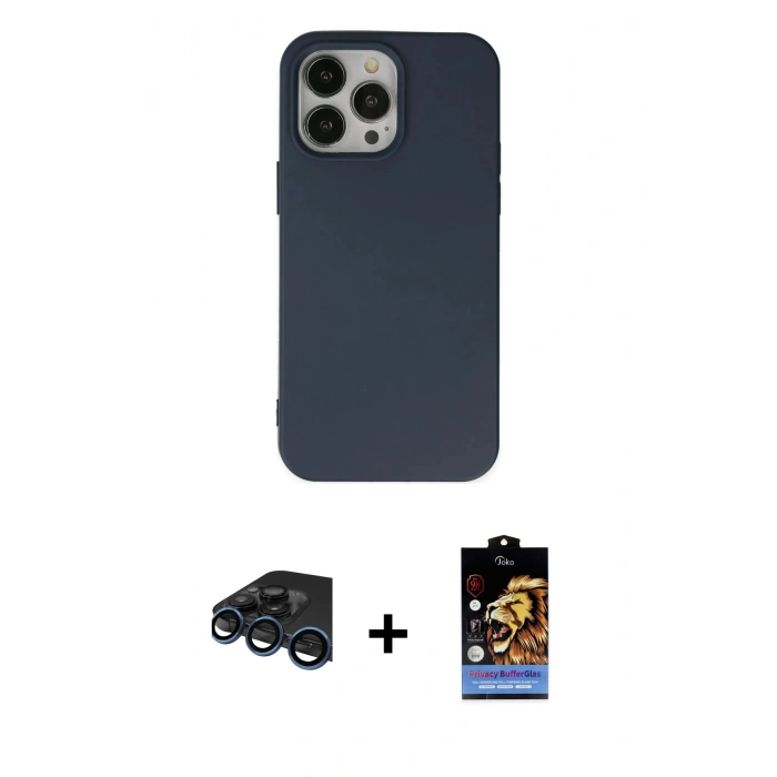 MARSİLYAN™- iPhone 15 Pro Kılıf Ahenk Serisi - Siyah Buffer Hayalet Cam Ekran Koruyucu + Raze Metal Kamera Lens - LT