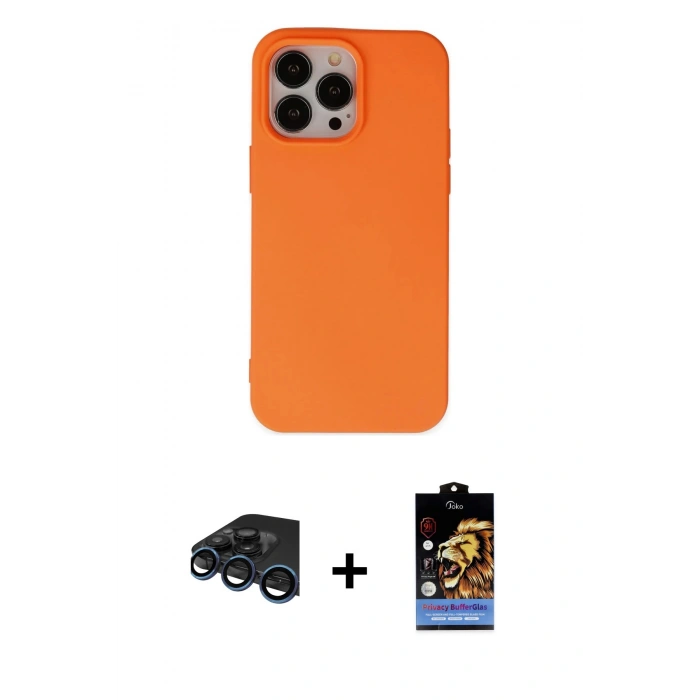 MARSİLYAN™- iPhone 15 Pro Kılıf Ahenk Serisi - Siyah Buffer Hayalet Cam Ekran Koruyucu + Raze Metal Kamera Lens - LT