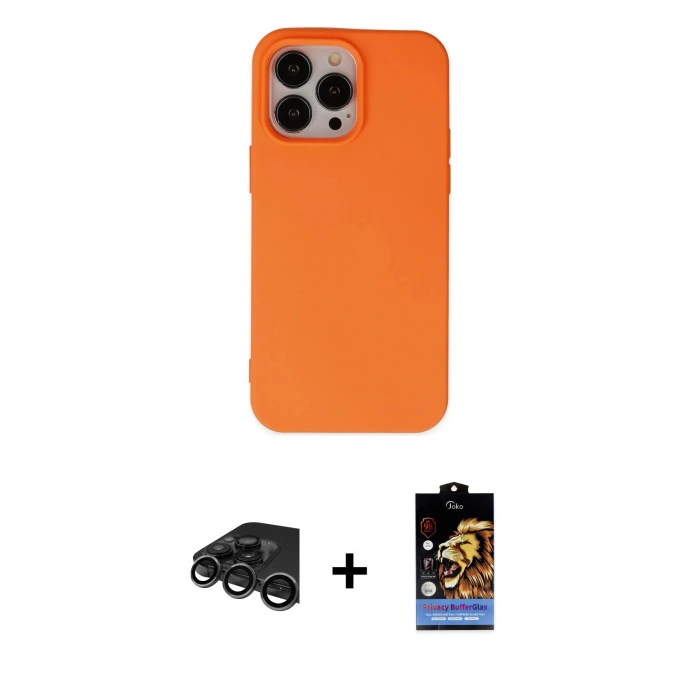 MARSİLYAN™- iPhone 15 Pro Kılıf Ahenk Serisi - Siyah Buffer Hayalet Cam Ekran Koruyucu + Raze Metal Kamera Lens - TMGI