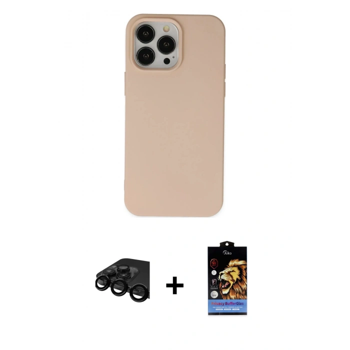 MARSİLYAN™- iPhone 15 Pro Kılıf Ahenk Serisi - Siyah Buffer Hayalet Cam Ekran Koruyucu + Raze Metal Kamera Lens - SH