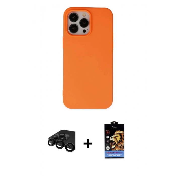 MARSİLYAN™- iPhone 15 Pro Kılıf Ahenk Serisi - Siyah Buffer Hayalet Cam Ekran Koruyucu + Raze Metal Kamera Lens - SH