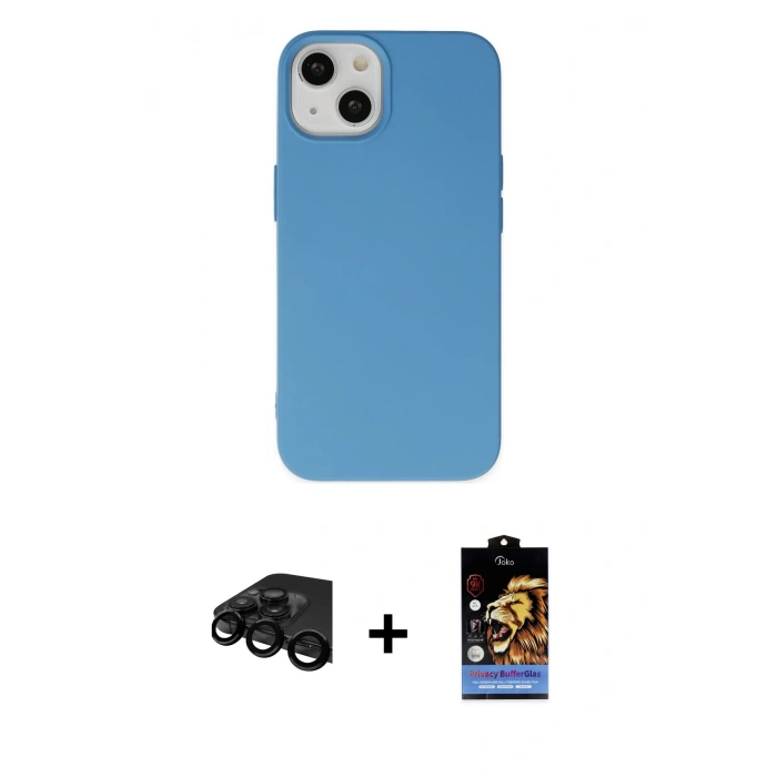 MARSİLYAN™- iPhone 15 Pro Kılıf Ahenk Serisi - Siyah Buffer Hayalet Cam Ekran Koruyucu + Raze Metal Kamera Lens - SH