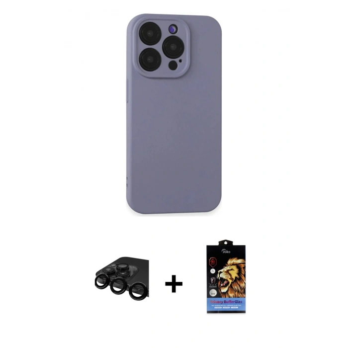 MARSİLYAN™- iPhone 15 Pro Kılıf Ahenk Serisi - Siyah Buffer Hayalet Cam Ekran Koruyucu + Raze Metal Kamera Lens - SH