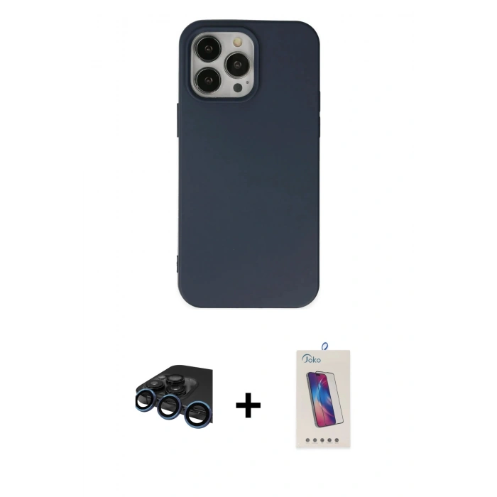 MARSİLYAN™- iPhone 15 Pro Kılıf Ahenk Serisi - Siyah Joko 5D Cam + Raze Metal Kamera Lens - LT