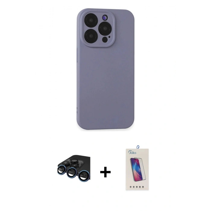 MARSİLYAN™- iPhone 15 Pro Kılıf Ahenk Serisi - Siyah Joko 5D Cam + Raze Metal Kamera Lens - LT