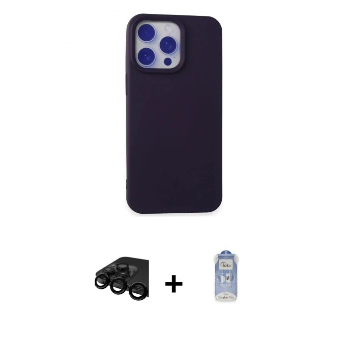 MARSİLYAN™- iPhone 15 Pro Kılıf Ahenk Serisi - Siyah Joko Magic 5D Cam + Raze Metal Kamera Lens - SH